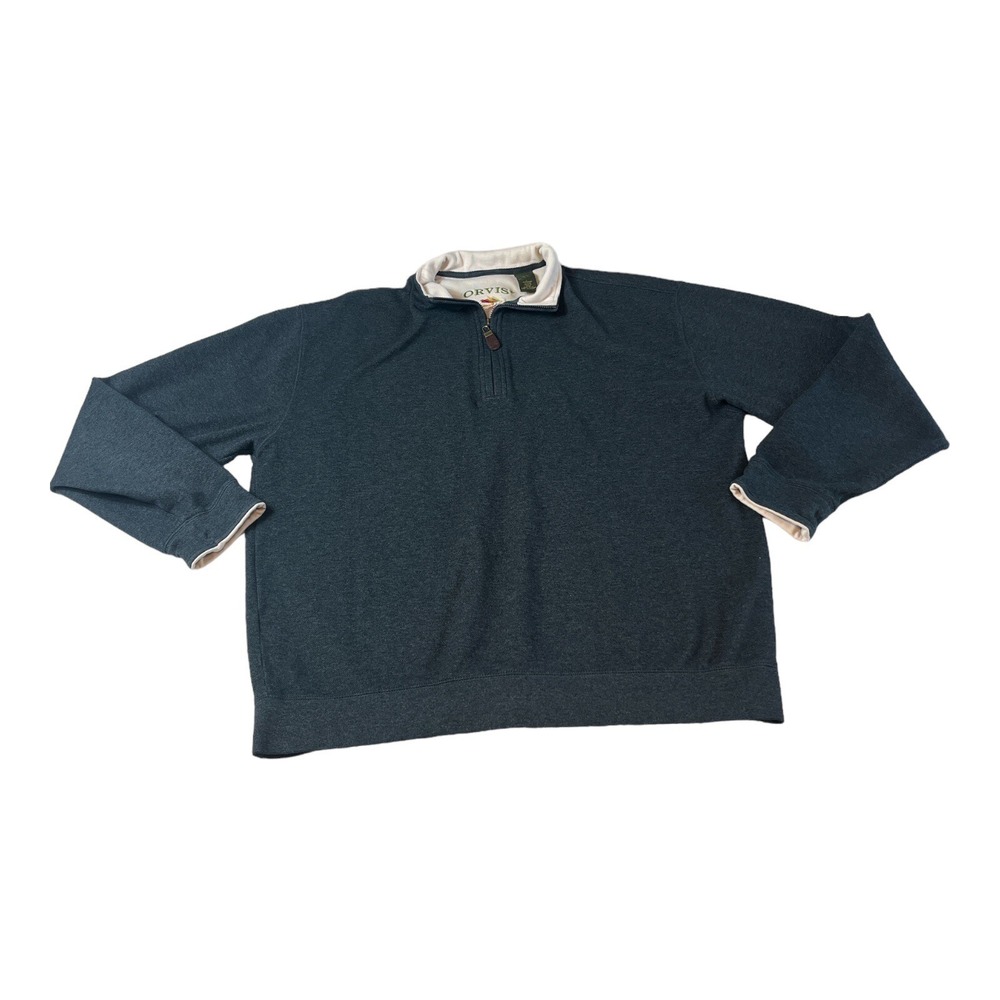 Orvis 1/4 Zip Pullover Men's Large 100% Pima Cotton Gray Long Sleeve Sweater
